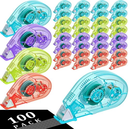 AmazingSpark 100pcs Operation Christmas Double Sided Tape Roller Bulk, 0.24inch x 19.67ft Scrapbook Tape, Adhesive Glue Roller for Scrapbooking Supplies Journaling School Office Supplies