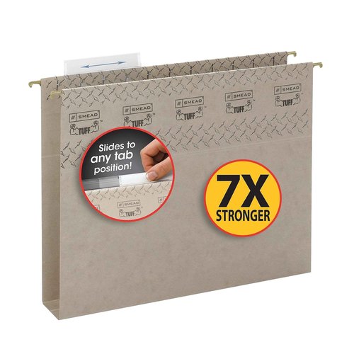 Smead TUFF Extra Capacity Box Bottom Hanging Folder, 2" Expansion, 1/3-Cut Easy Slide Tab, Letter Size, Steel Gray, 18 Per Box (64240)