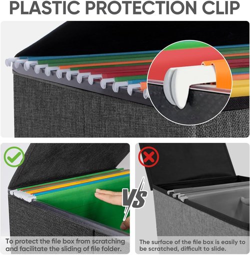 BALEINE File Organizer Box - Collapsible Document Storage with Lid & Plastic Slide | 4 Pack, Black