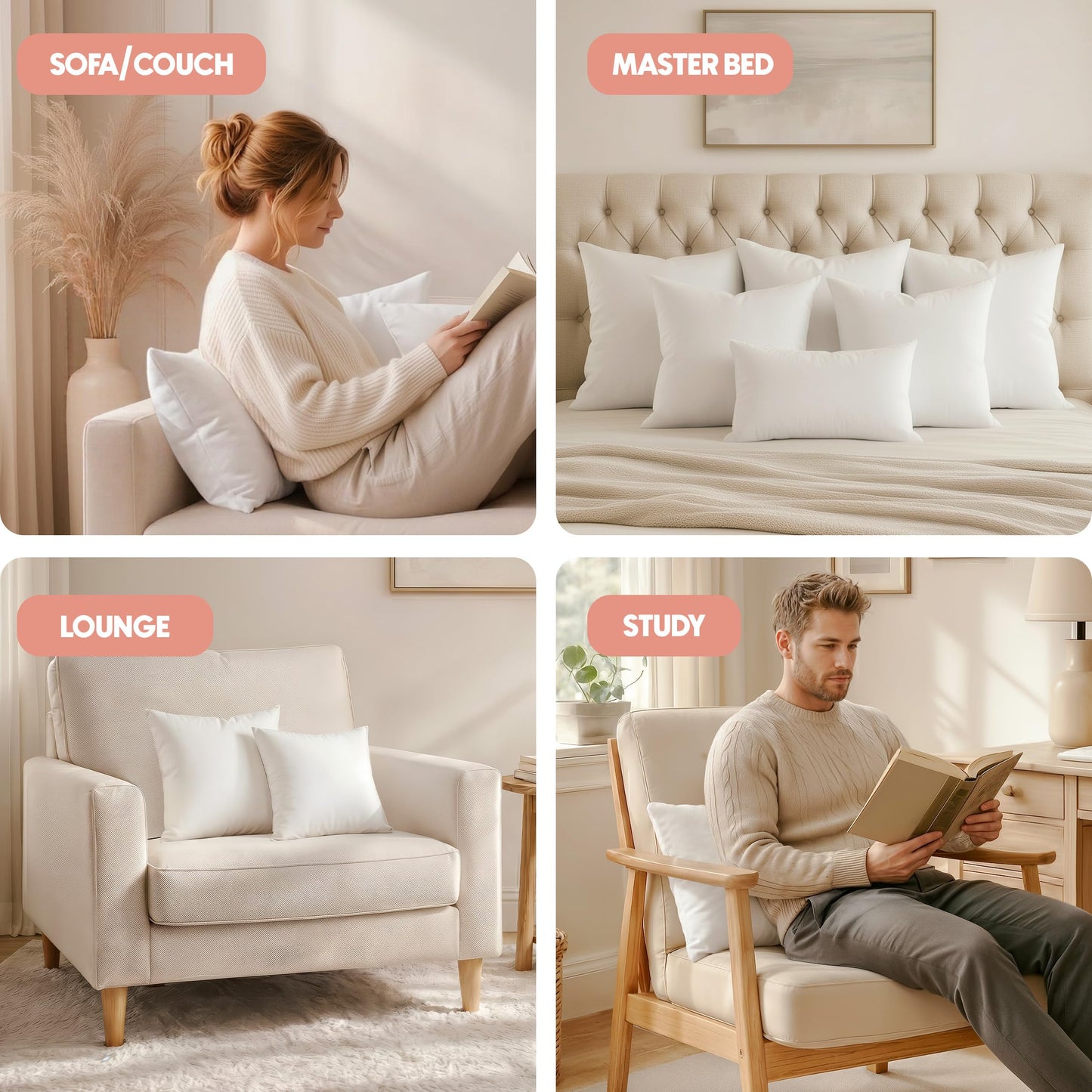 Utopia Bedding 18x18 Pillow Inserts, Set of 2, White – Indoor Decorative Throw Pillows for Bed, Sofa & Couch – Soft, Supportive & Fluffy Cushion Inserts
