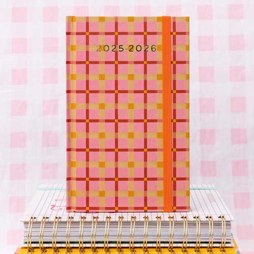 ban.do 17-Month Classic Daily and Weekly Planner Dated August 2025 - December 2026, Hard Cover Self Care Journal, Agenda with Monthly Calendar, Stickers, Art & Bonus Pages (Pink Plaid)