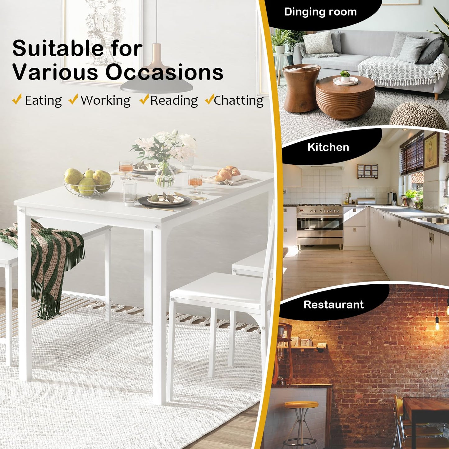 SogesHome Dining Table Set with 2 Chairs and 1 Bench, Bar Set Kitchen Table and Chairs for Dining Room Resturant Bistro Set, Pure White