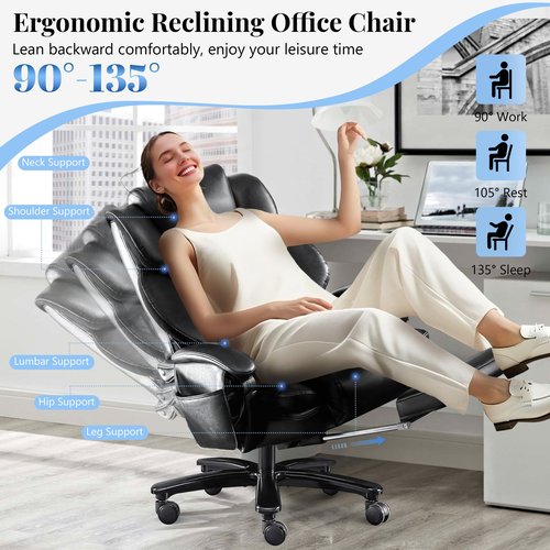 3D Kneading Massage Office Chair,600LBS Big and Tall Executive Office Chair with Footrest,Reclining Managerial Chairs Padded Diamond-Stitched Cushion,Ergonomic Wide Desk Chair for Home Office,Black