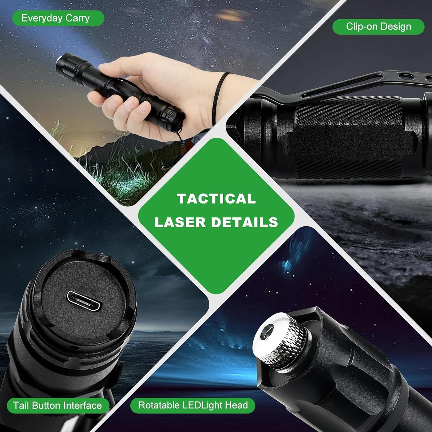 Skiennix Green Laser Pointer - High Power Tactical Long Range | Rechargeable & Adjustable Focus with Carrying Case