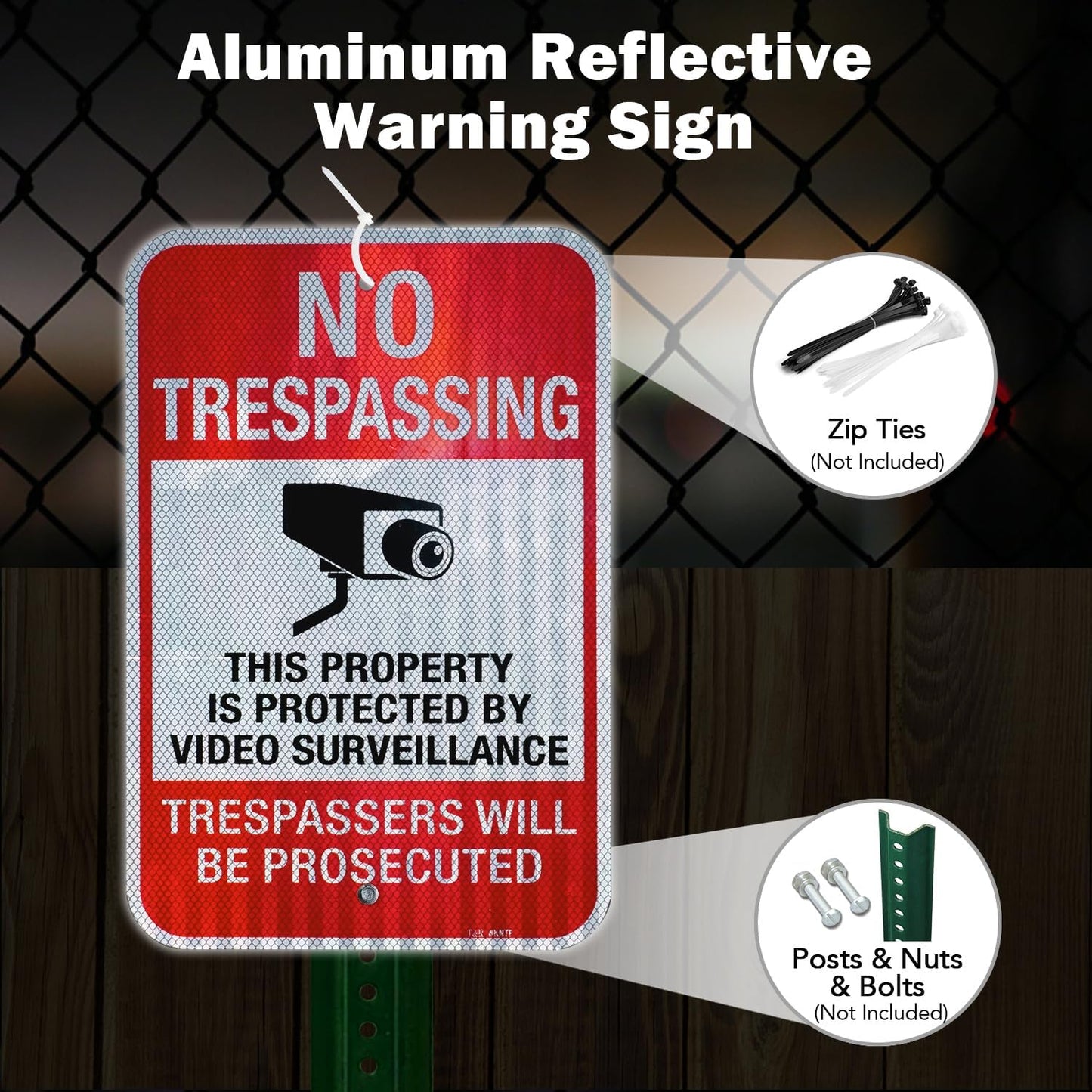 T&R No Trespassing Sign - Video Surveillance Alert | 18" x 12" Rust-Free Aluminum, Reflective, Weather Resistant
