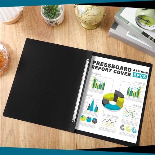 Dunzoom 5 Pcs 8.5 x 11 Inch Pressboard Report Cover, 3'' Capacity, Presentation Binder Folder with Metal Prong for Business, Presentations, Contract, Proposal and Other Documents Management (Black)