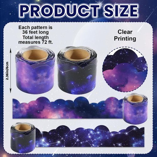 Bulletin Board Borders, Space Theme Classroom Decor, 2 Rolls Galaxy Starry Sky Scalloped Bulletin Board Borders for School Office Classroom Door Wall Decor Teacher Must Haves, 72ft