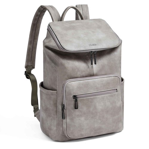 Mroede Leather Laptop Backpack for Women, 15.6 Inch Travel Backpack with Laptop Compartment, Casual Daypack Fashion Travel Backpack Purse for Travel College Work, Grey