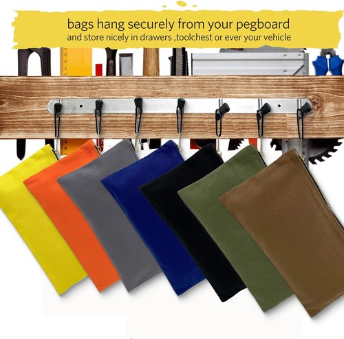 Heavy Duty Canvas Tool Bag Organizer - 7 Pack Zipper Utility Pouches for Tools & Crafts (12.5″ x 7″)