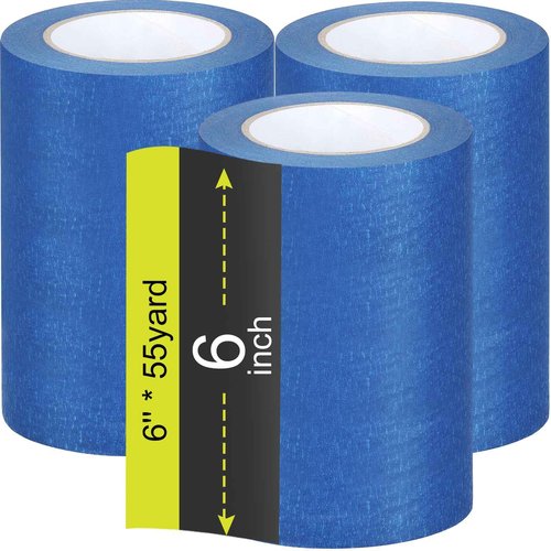 Fainne 3 Rolls Blue Painters Tape Bulk Multi Pack Safe Paint Paper Masking Tape for Wall Painting Decoration Supplies (Blue,6 Inch X 55 Yards)