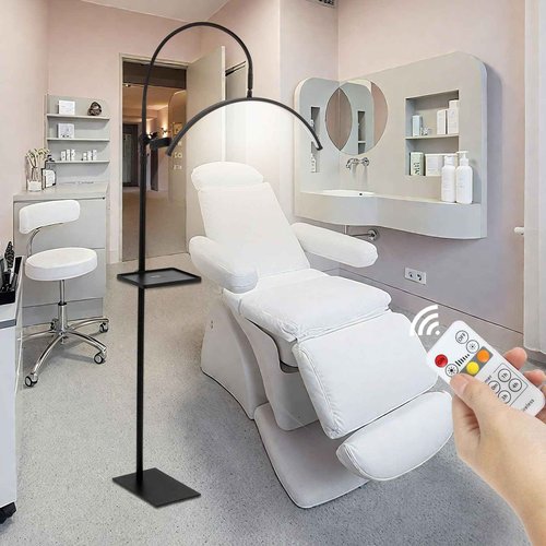 Lash Light for Eyelash Tech,LED Half Moon Floor Lamp for Esthetician, Tattoo Artists,Nail Tech, Skincare Adjustable Brightness and Height Esthetician Light with Phone Holder and Tool Tray