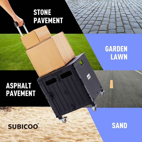SUBICOO Folding Utility Cart Portable Rolling Crate Handcart Shopping Trolley Collapsible Tool Box, with Lid, on 4 Rotate Wheels, for Grocery, Shopping, Office, Teacher, Camp(Black)