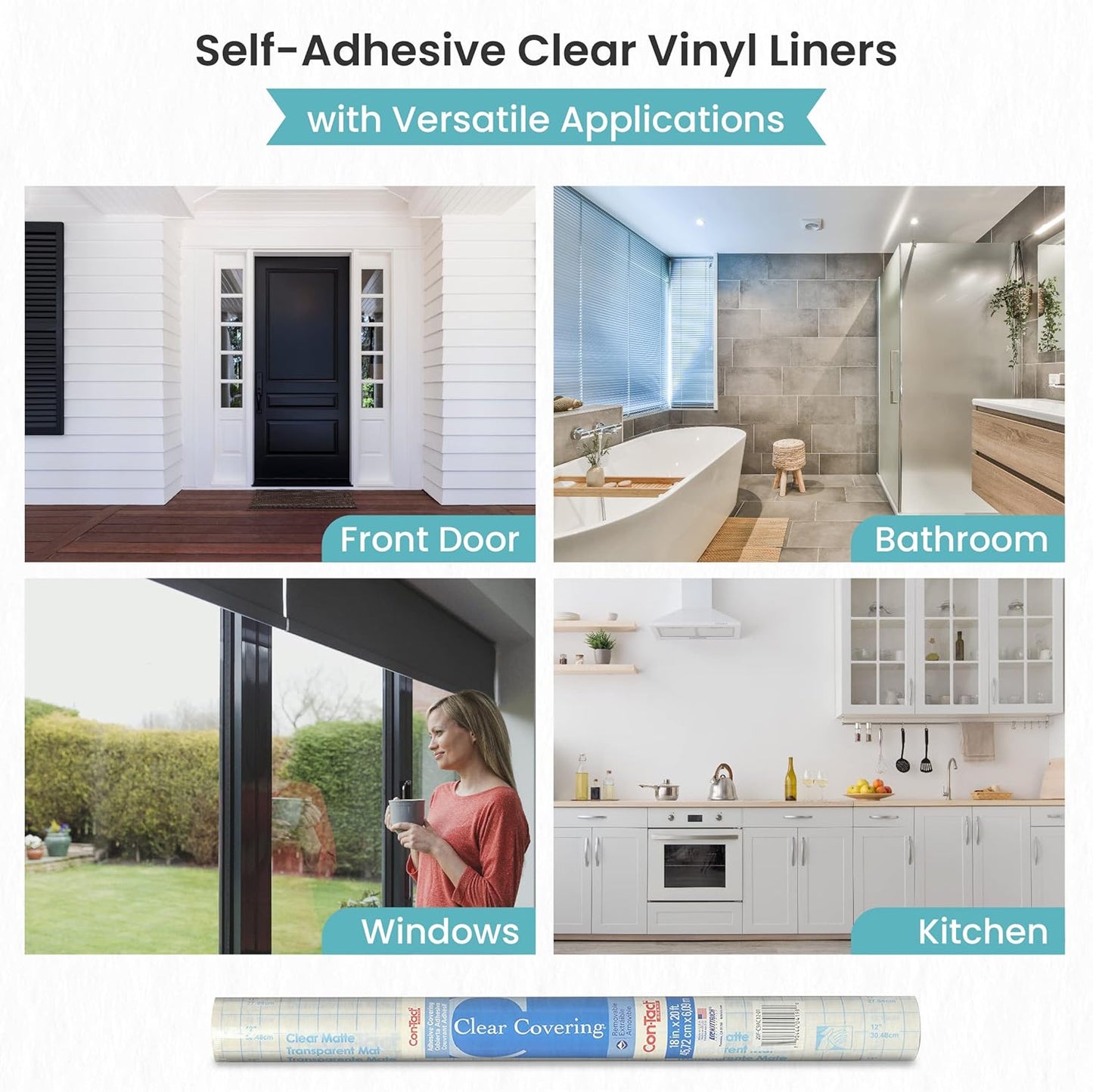 Con-Tact Brand Clear Covering | Versatile Self-Adhesive Shelf Liner - 18'' x 20', Clear Matte Privacy Film