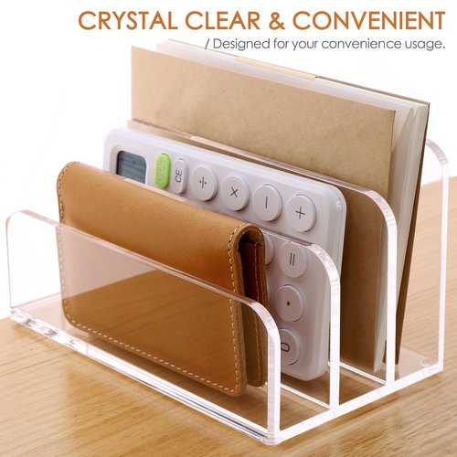 SANRUI 3 Compartments Mail Organizer Letter Holder for Desk ,Vertical Letter Holder,File Sorter Acrylic Desk Organizer Office Supplies,Clear