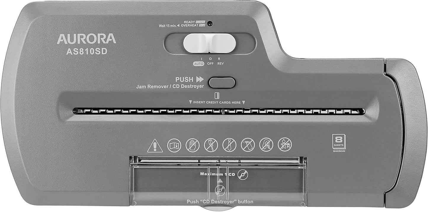 Aurora AS810SD 8-Sheet Strip-Cut Shredder - Ideal for Paper, CD & Credit Card Disposal
