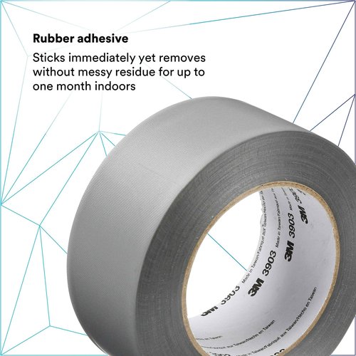 3M 3903 Vinyl Duct Tape Roll - 4 in. x 150 ft. Grey, Moisture, Chemical Resistant, Rubber Adhesive Tape with Embossed Vinyl Backing.