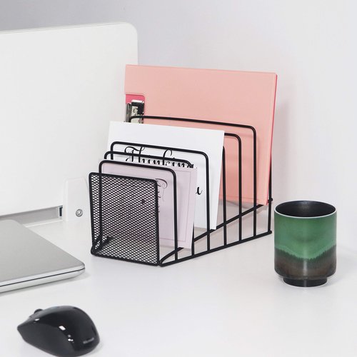 GoldOrcle 2 Pack Multi Step File Organizer Incline Desktop File Sorter Metal Wire Mesh Step File Letter Sorter, 7 Sections, Black