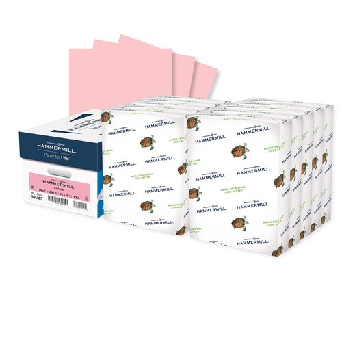 Hammermill Colored Paper, 24 lb Pink Printer Paper, 8.5 x 11-10 Ream (5,000 Sheets) - Made in the USA, Pastel Paper, 104463C
