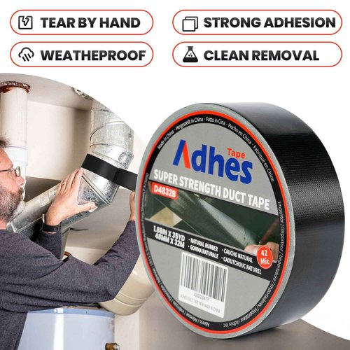 ADHES Heavy Duty Duct Tape, 16.5mil Fabric Tape, 12Rolls 1.88inch x 35yd, Waterproof, Tearable, Strong Adhesion for Repairs, Sealing & DIY Projects，All Weather,UV-Anti Multifunctional