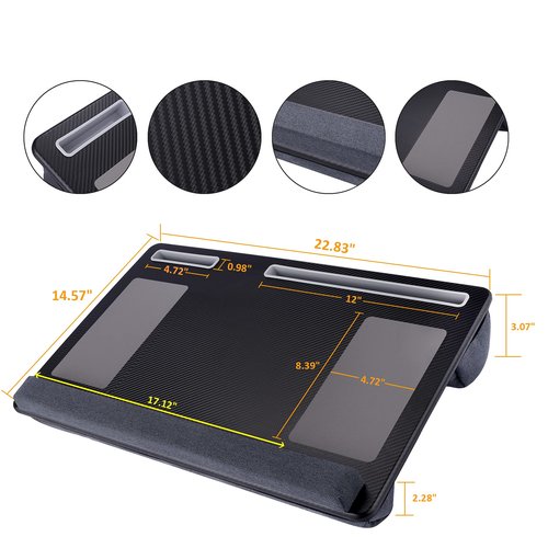 Extra Large Lap Laptop Desk- Home Office Portable LapDesk with Mouse Pad & Wrist Rest for Notebook/MacBook/Tablet, Sofa Bed Working, Writing, Drawing (Carbon Black, Fit Up to 17-inch Laptops)