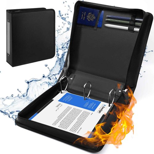 Henoyso 2 Pcs Fireproof 3 Ring Binder with Zipper, 3 Inch D Rings Hold up 650 Sheets of 8.5 x 11 Document Organizer Business Portfolio with Zipper with Built in Net and Pen Holder