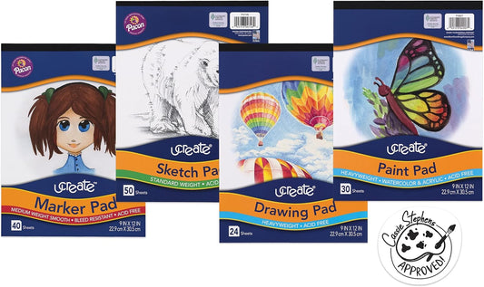 UCreate Art Paper Set - 4 Pads of White Drawing & Sketch Paper | 9" x 12" for Markers & Paint