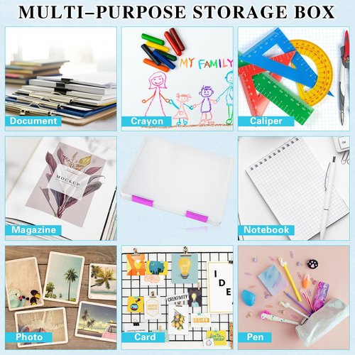 PerKoop 6 Pcs Clear A4 File Box Document Plastic Storage Box Paper Plastic Case Board Game Storage Containers Magazine Protector File Holder with Buckle (Colorful,12.4 x 9.84 x 1.18 Inches)