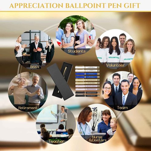 PerKoop 30 Set Thank You Pen Employee Appreciation Ballpoint Pen with Engraved Inspirational Quotes with Box for Thanksgiving Medical Assistants Teacher Student Office Black Ink(Multicolor,Mixed)