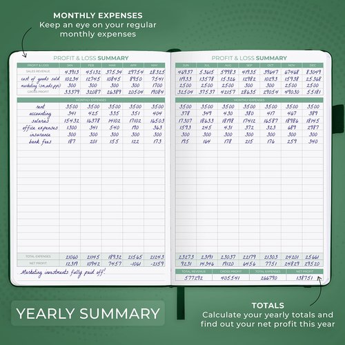 Clever Fox Income & Expense Tracker – Accounting & Bookkeeping Ledger Book for Small Business – 1-Year Record Notebook, A5 (Dark Green)