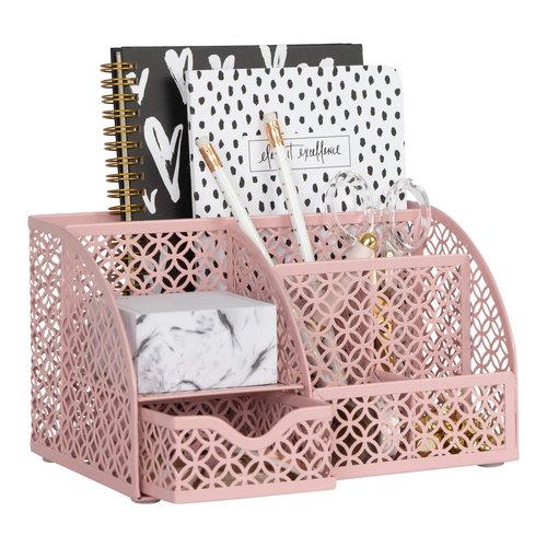 BLU MONACO Light Pink Desk Organizer – Cute & Girly Storage for Girls & Women, Paper & Office Supply Organizer for Home Office