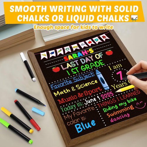 First and Last Day of School Board Sign, 14×11 Inch Double-Sided Chalkboard with 6 Colorful Markers, 1st day of kindergarten Sign, Reusable Preschool Board, Back to School Kindergarten Supplies