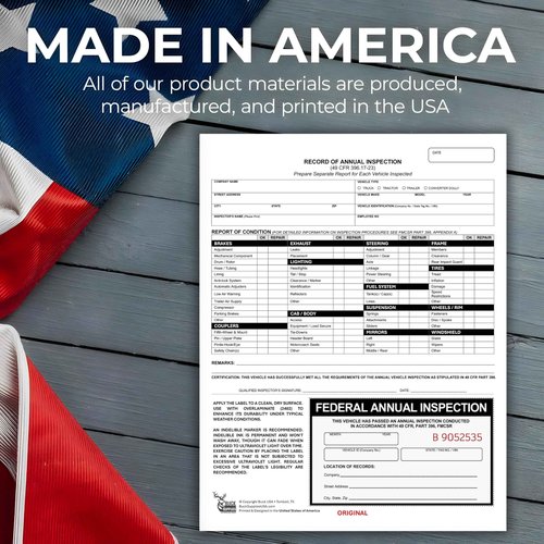 50 Pack 2-Ply Carbonless Record of Annual Inspection Forms with Inspection Decal, DOT Inspection Forms and Stickers, Shrink-Wrapped, 9.5" x 11", Meets 49 CFR 396.21 & 396.17(c)(2) - Made in The USA