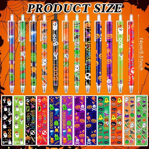 Leinuosen 120 Pcs Halloween Ballpoint Pen Retractable Gel Ink Pen Ghost Pumpkin Spider Patter Halloween Present Cute Cartoon Pens for Office School Supplies Halloween Party Supply