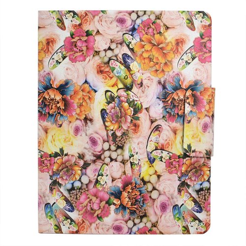 Padfolio Ring Binder with Color File Folders, Flower Painting PU Leather Organizer Portfolio with 3-Ring Binder and Clipboard (Pink)