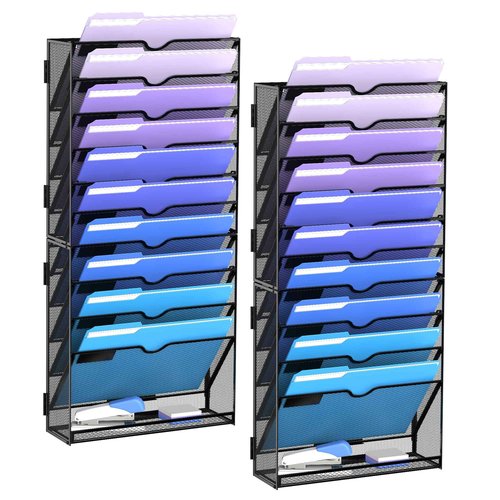 DALTACK 11-Tier Wall File Organizer, Mesh Hanging File Organizer, Mail Organizer Wall Mounted for Papers Folders Clipboard Magazine, Office Organization & Storage, Assembly Needed, Black, 2 Pack