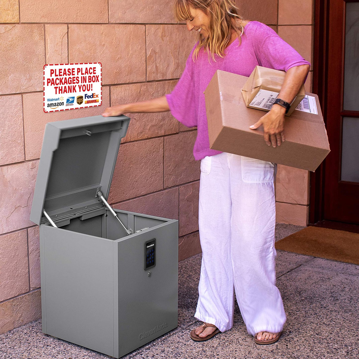 Please Leave Packages and Deliveries Here Sign，Self-Adhesive Weatherproof and Anti-fading Deliver All Packages to Front Door Sign, Please Place Packages in Box for Home, Office, Shop, Box, Door