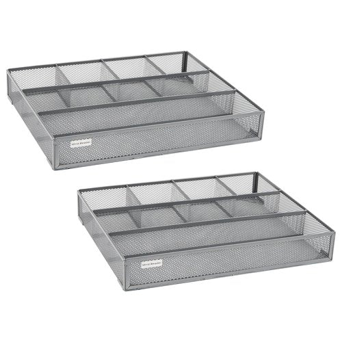 Mind Reader Drawer Organizer, Desk Org, Utensil Organizer, Office, Kitchen, Metal Mesh, Set of 2, Silver