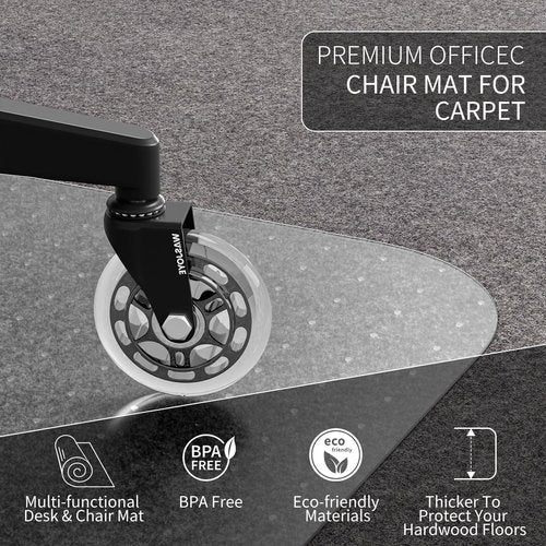 WASJOYE Chair Mat for Carpet, 36" x 48" Office Chair Mat for Carpet, Convex Shape with Non-Slip Studded for Home and Office