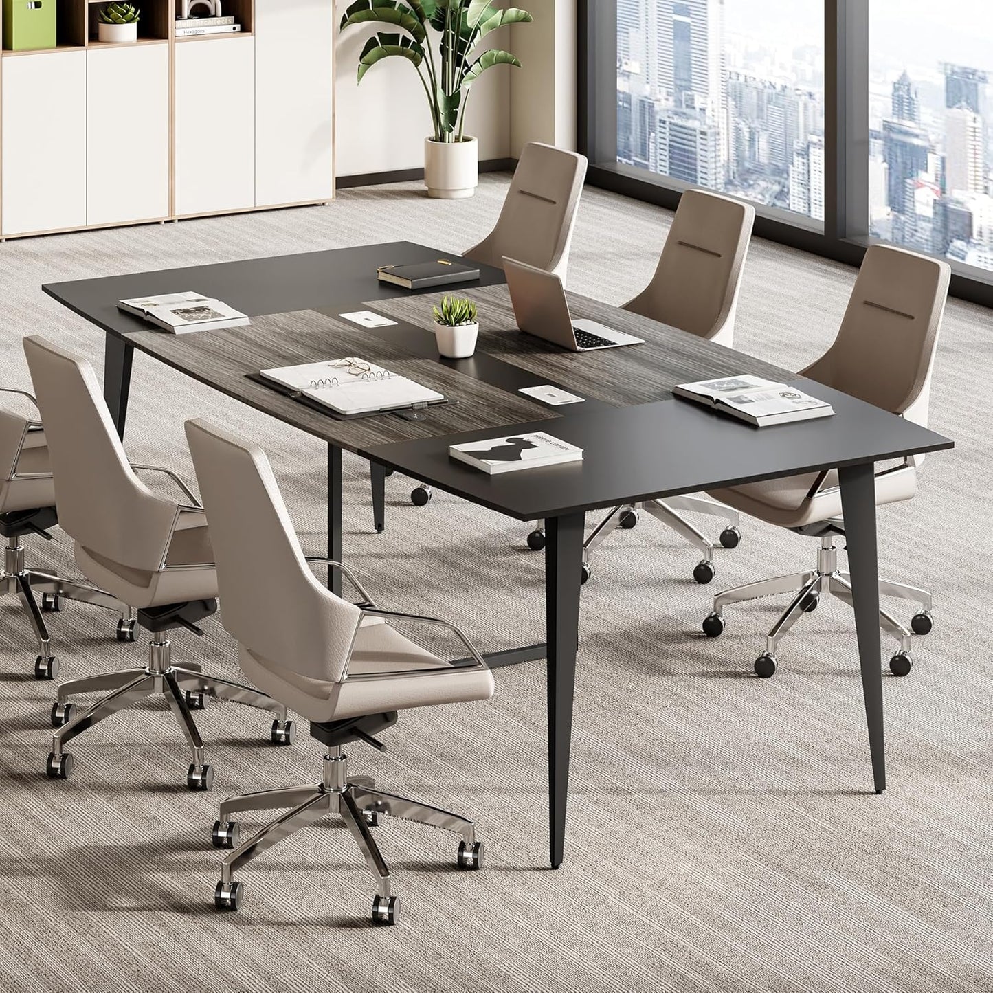 LITTLE TREE 6 FT Conference Room Table, 70.86L x 35.43W x 29.52H Inches Boat Shaped Meeting Seminar Boardroom Table