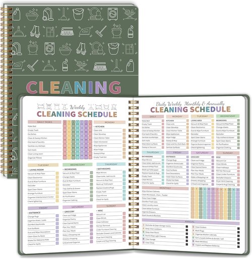 Skiennix ADHD Cleaning Planner - Daily, Weekly & Monthly Checklist for Adults | Green Notebook