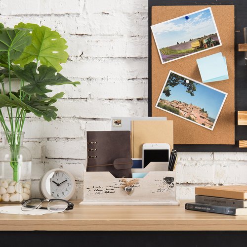 MyGift Whitewashed Wood Office Desktop Letter Mail Sorter, Decorative 2 Compartment Desk Stationery Organizer with Metal Heart Ornament
