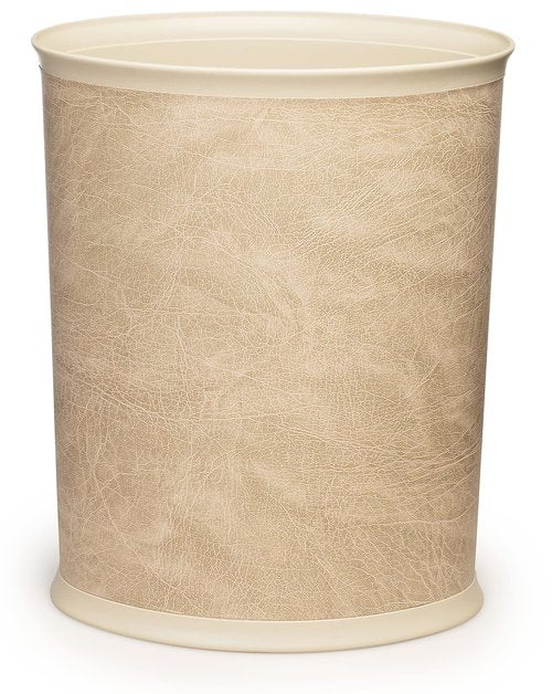 Stephanie Imports Made in USA Faux Beige Leather 5-Gallon Sleek and Stylish Vinyl Waste Basket (10.25” X 12.5”)