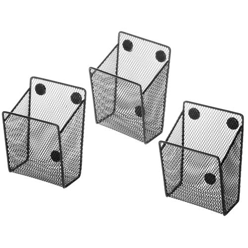 MyGift Set of 3 Magnetic Dry Erase Marker Holder, Silver Wire Storage Basket Office Supplies Organizer, White Board Pen Holders (Black)