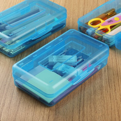 Mr. Pen- Clear Pencil Boxes, 6 Pack, 7.9"x4.5"x2.4", Transparent Blue, Snap-Tight Lid, Plastic Pencil Box Organizer