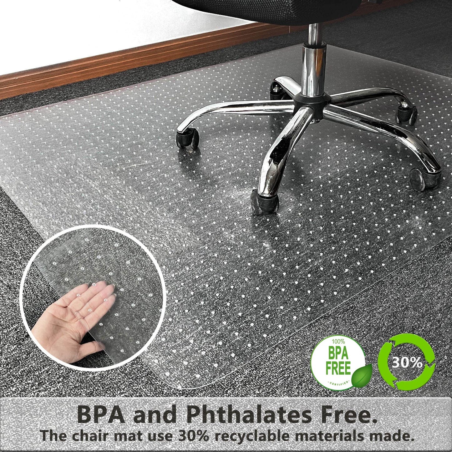 Naturehydro Chair Mat for Carpet - 48" x 36" Clear Plastic Floor Mat for Low Pile Carpet, Easy Glide Rolling Computer Desk Mats for Carpeted Floors, BPA and Phthalates Free (with Lip)