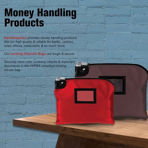 BankSupplies Laminated Nylon Locking Deposit Bag | Red | 15W x 11H | 2 Keys Included for Each Bag | HIPAA | Puncture Resistant Laminated Nylon | Double Stitched Seams