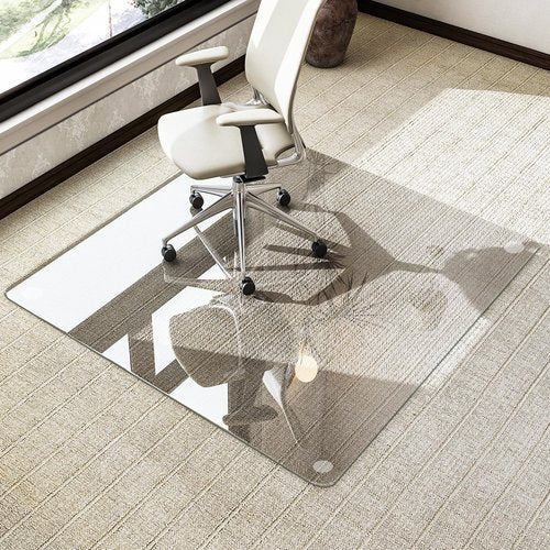 HARRITPURE Tempered Glass Floor Mat - 46x46 inch Square Office Chair Mat for Carpet Clear Glass Mat for Hardwood Floor/Carpeted Floors 1/5" Thick