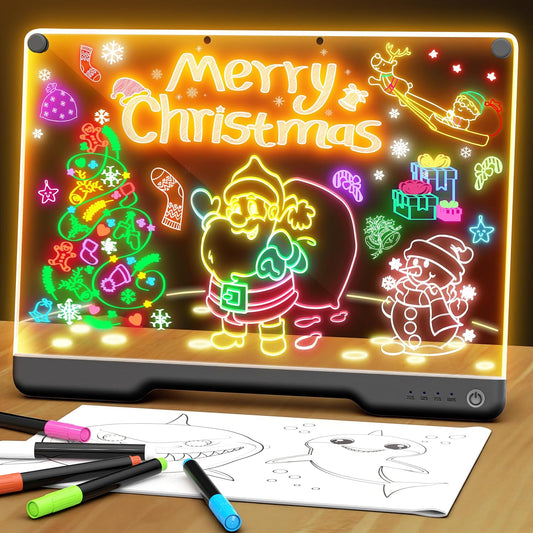Skiennix Portable LED Note Board - 16-Inch Rechargeable Doodle Glow Memo with 7 Light Effects | Includes 5 Markers & Sketchbook