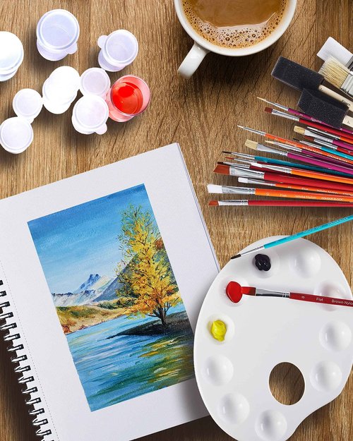 COLOUR BLOCK 48pc Professional Art Kit Painting Set I 9 x 12 inch Sketchbook 60 Sheets I 25pc Watercolor-Acrylic Art Brush Set I 19pc Storage Cups I 3pc Plastic Palette Tray