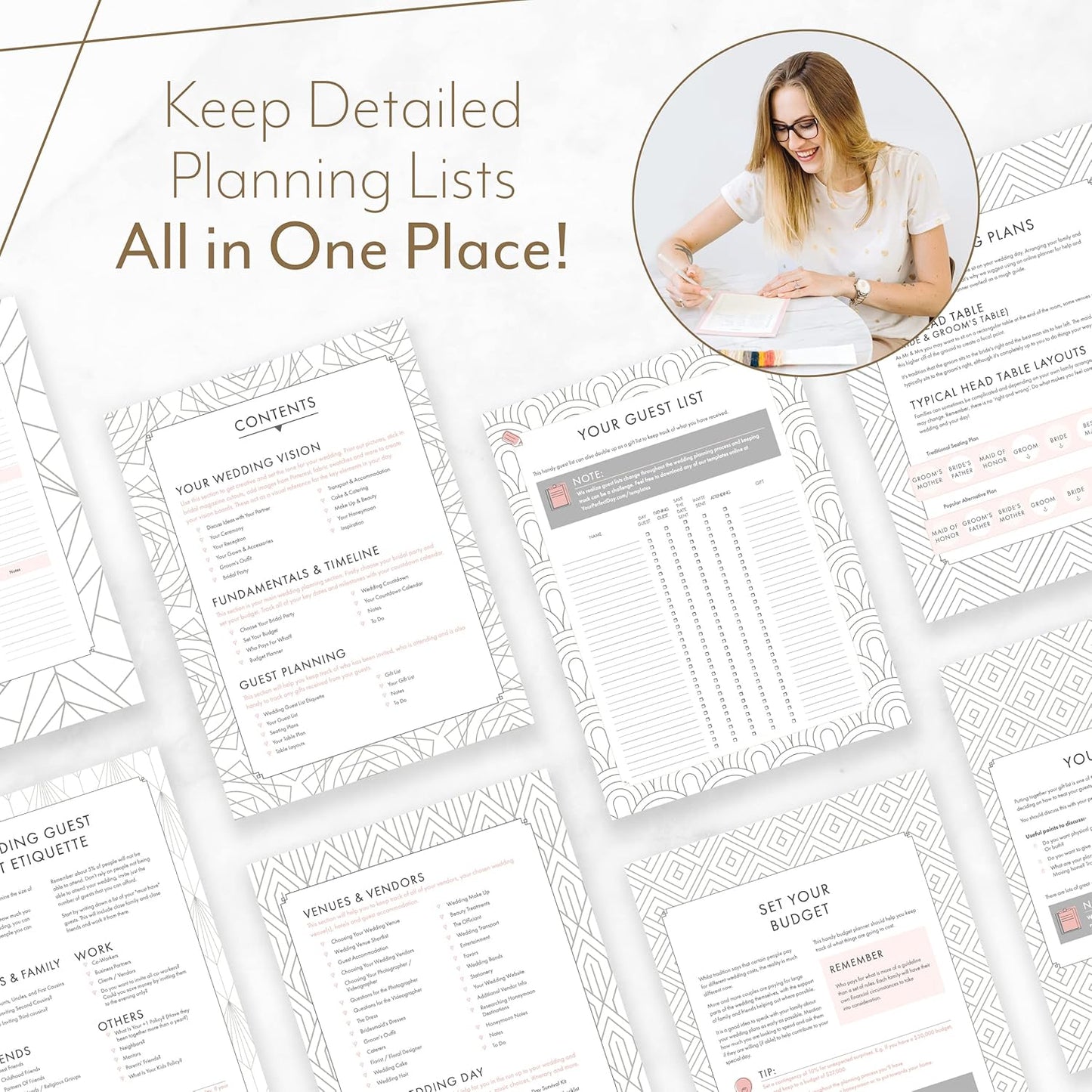 Skiennix Wedding Planner Book - Ultimate Bridal Organizer with Countdown Calendar | Marbled Design